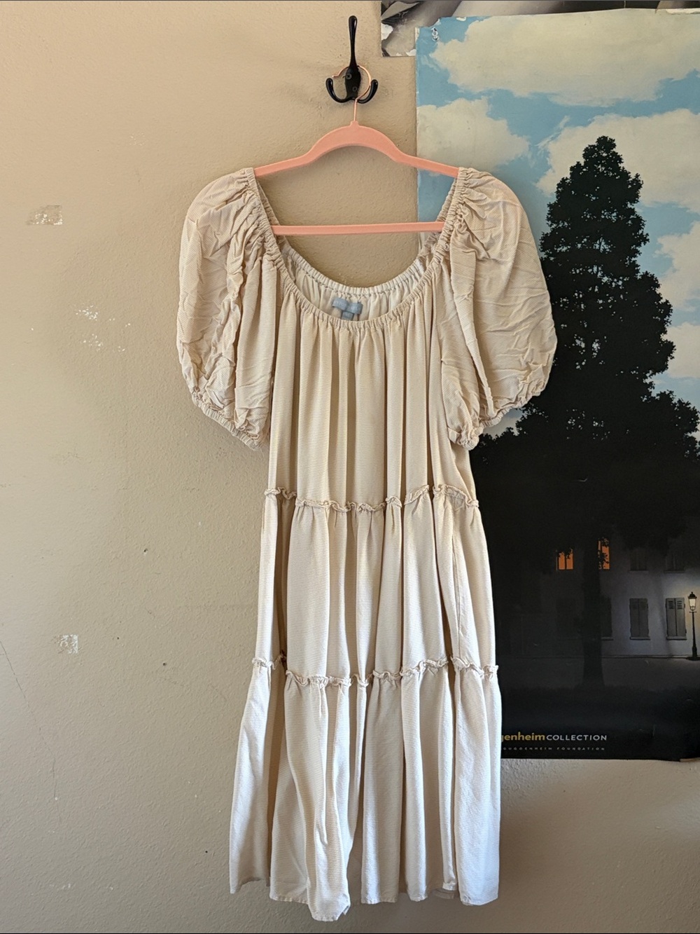 ANTONIO MELANI Cream Puff-Sleeve Tiered Midi Dress